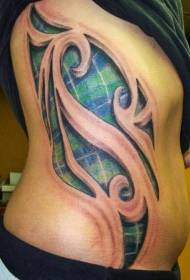 stransko rebro modro in zeleno škotski totemski vzorec tatoo