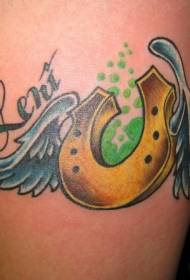 beenkleurige gevleuelde Horsehoe tattoo foto
