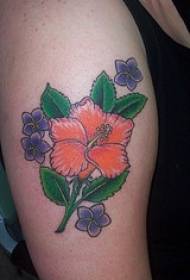 महिला पैर रंगीन हिबिस्कुस फूल टैटू पैटर्न