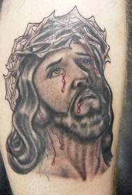 Padrão de tatuagem de Jesus de coroa preta sangrando