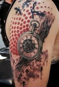 boys arms painted geometric round and splash ink pocket watch tattoo pictures