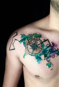 tetovējums kompass dažādas akvareļa šļakatas tintes kompasu tetovējums modelis