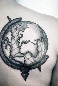 back prick style black globe tattoo pattern