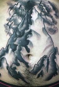 abdomen huge black and white mountain tattoo pattern