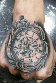 ruku natrag realističan crno-bijeli džepni sat tetovaža uzorak