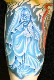 fantastico mudellu di tatuaggi di fantasma blu in a foresta