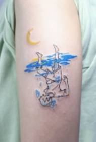 een groep melancholische blauwe abstracte kleine tattoo-afbeeldingen