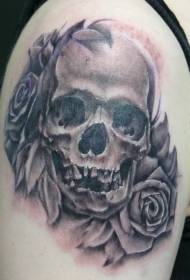 Big arm rose skull black tattoo pattern