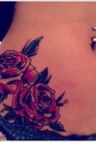 juosmens spalvos ryškiai raudonos rožės tatuiruotės paveikslėlis