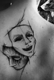 stražnji crni stil skice Tužan i sretan uzorak tetovaže maske