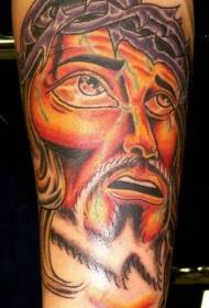 手臂顏色超現實的耶穌肖像紋身