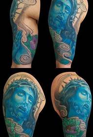 Model de tatuaj Big Jesus Peony 157163-picior de tatuaj cruce