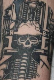 skull and black mechanical tattoo pattern