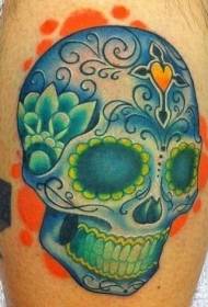 beautiful blue and green skull tattoo pattern