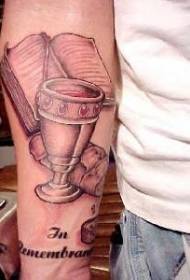 arm brown book with cup tattoo pattern