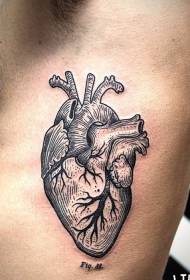 side rib black line heart tattoo pattern