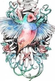 festett akvarell vázlat kreatív irodalmi gyönyörű madár tetoválás kézirat