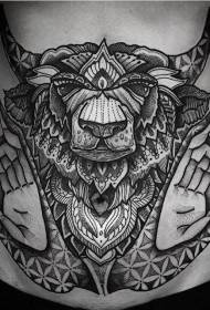 abdomen black prick style devil goat tattoo pattern