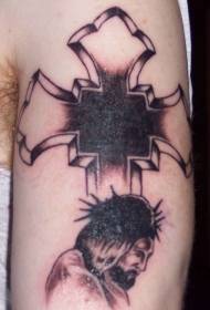 Jesus and Cross Black Tattoo Pattern