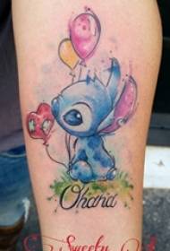 girls on the calf painted gradient geometric lines balloons and cartoon characters tattoo pictures