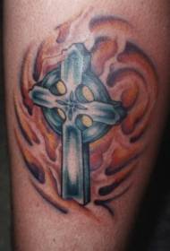 cross with tribal flame tattoo pattern