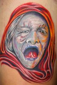 model de tatuaj de vrăjitoare și pelerină roșie