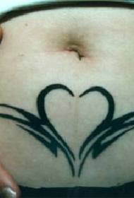 Black Tribal Heart Shaped Abdomen Tattoo Pattern