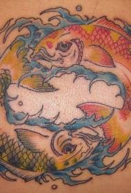 tatuagem de fofoca de volta vermelho e verde peixe yin e yang