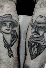 Naoružajte crno-bijeli uzorak zapadnog portreta tetovaža