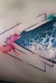 mysterious black line triangle with colorful splash tattoo pattern