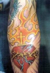 arm color burning sacred heart tattoo picture