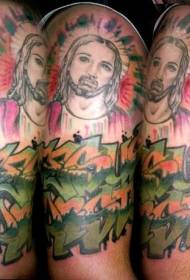 İsa dövme deseni ile omuz rengi grafiti