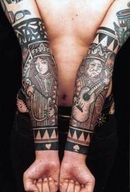 käsivarsi vanha koulu musta keskiaikainen kuningas tatuointi malli