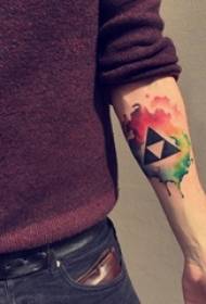 boys on the arm painted splashes of geometric elements triangle tattoo pictures