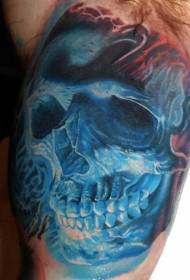 realistic blue skullHead tattoo pattern