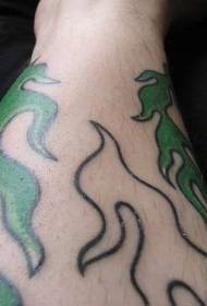 green flame tattoo pattern with unique personality of the leg