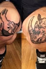 noga kolano osobowość czarny tatuaż wzór głowy nosorożca