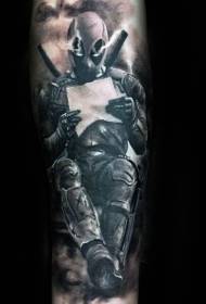 arm black gray robot dead waiter reading tattoo pattern