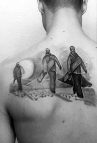 back a group of skiers tattoo designs