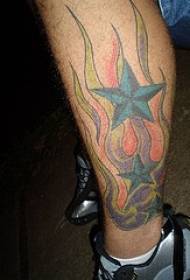 calf flame and blue star tattoo pattern