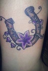 leg color horseshoe and flower tattoo picture