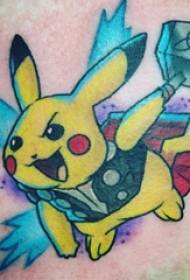 boys on the thighs painted simple lines cartoon Pokémon Pikachu tattoo pictures