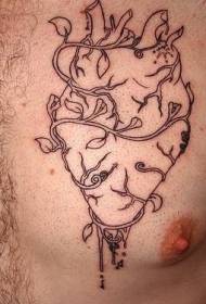 heart and vine black line tattoo pattern