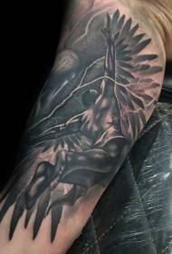 Молња во голема црна сива боја и модел на тетоважа на летање Икар