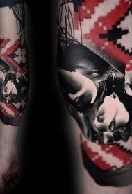 arm incredible black and white skull with decorative tattoo pattern