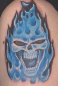 skull and blue flame tattoo pattern