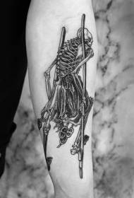 Big arm carving style black walking skull skeleton tattoo pattern