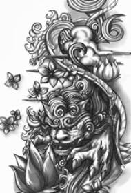 crno siva skica kreativni sažetak Rukopis tetovaže Fu dog totem
