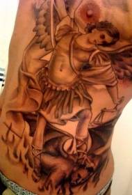 Абдомінальний релігійний татуювання ангела та демона