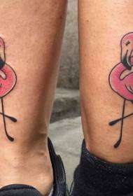 perna patrón de tatuaxe flamingo de cor rosa